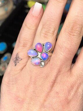 Pink/Purple Aurora Opal 5 Stone .925 Sterling Silver Ring Size 7